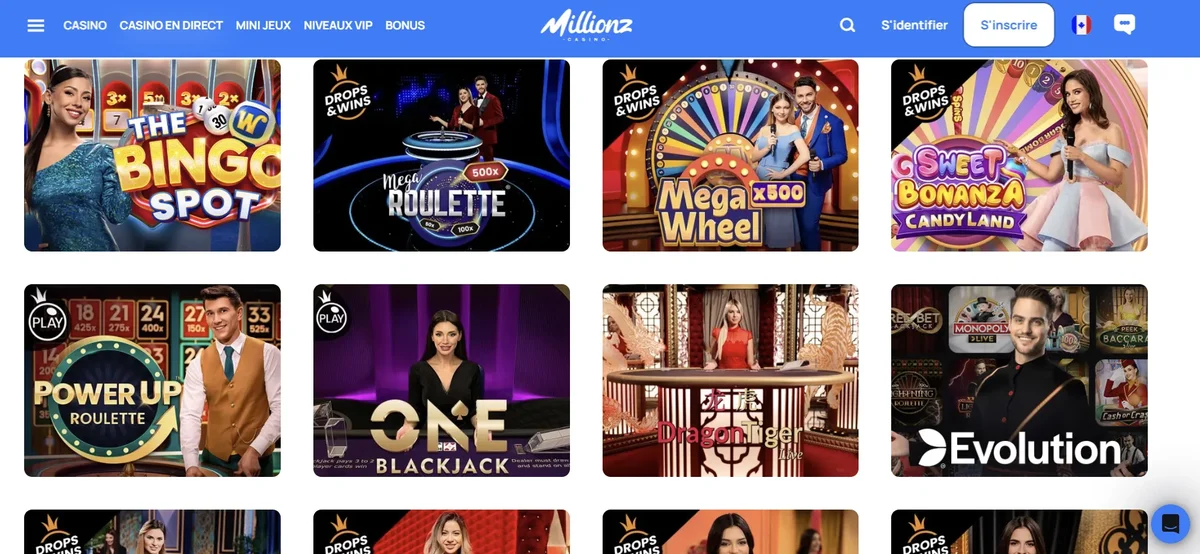 Section casino en direct de Millionz Casino